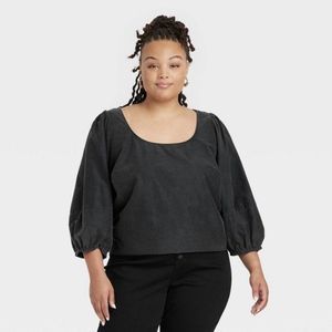Ava and Viv Black Balloon Sleeve Pullover Top Size 3X New With Tags